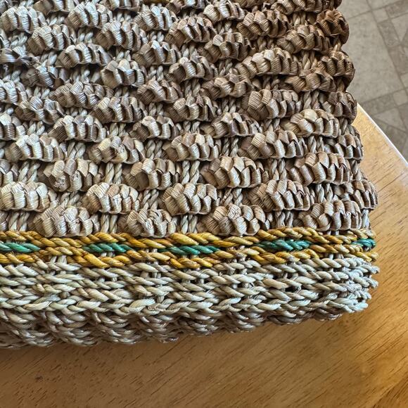 Vintage Boho Textured Bumps Woven Wicker Tan Top Handle HandBag Purse Grandma - Picture 6 of 11